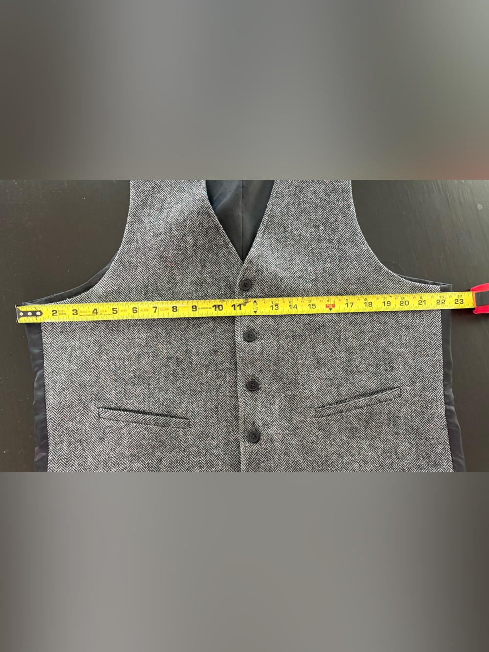 Men's Herringbone Grey Wool Vest - Classic Tailored Waistcoat - Picture 2 of 7
